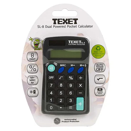 1X TEXET SL8 HANDHELD POCKET CALCULATOR