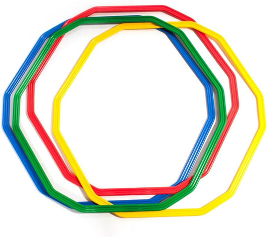 1X FIRST-PLAY PACK OF 4 | 12 SIDED HOOP GAME | MULTICOLOURED | 50CM