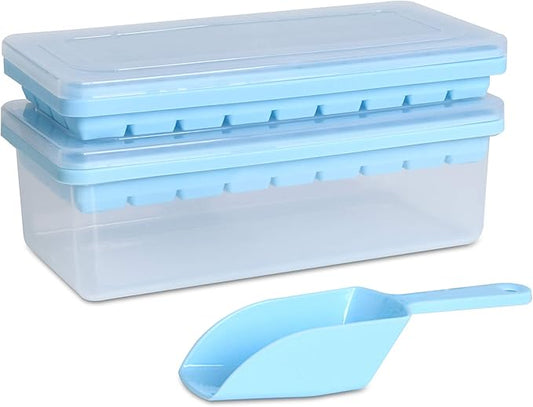 1X FOOD-GRADE SILICONE ICE CUBE TRAY WITH LID, STORAGE CONTAINER & SCOOP | BLUE