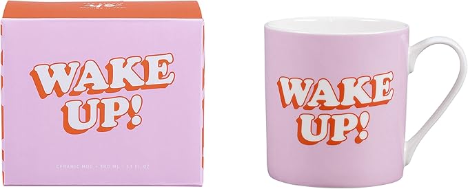 1X YES STUDIO CERAMIC MUG-WAKE UP, PINK. PERFECT FOR YOUR MORNING DRINK