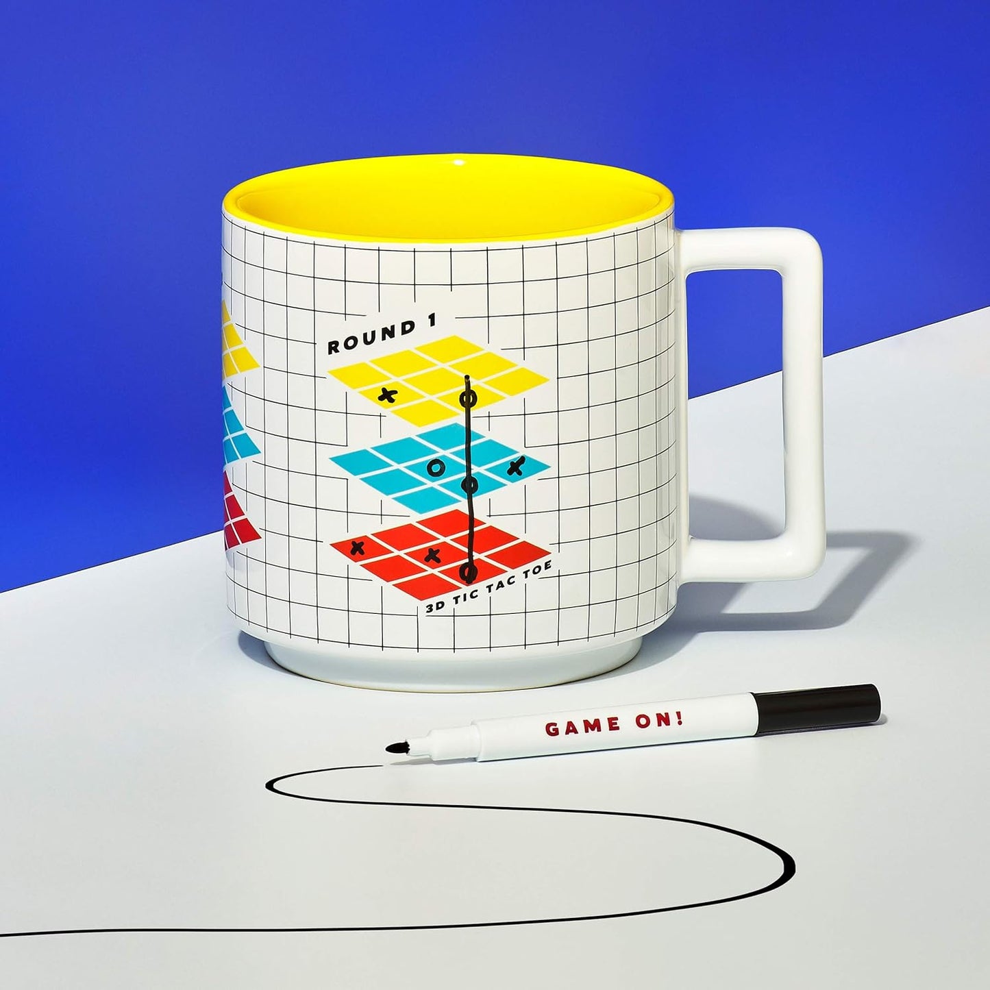 1X YES STUDIO TIC TAC TOE GAME MUG & PEN CERAMIC NOVELTY MUG