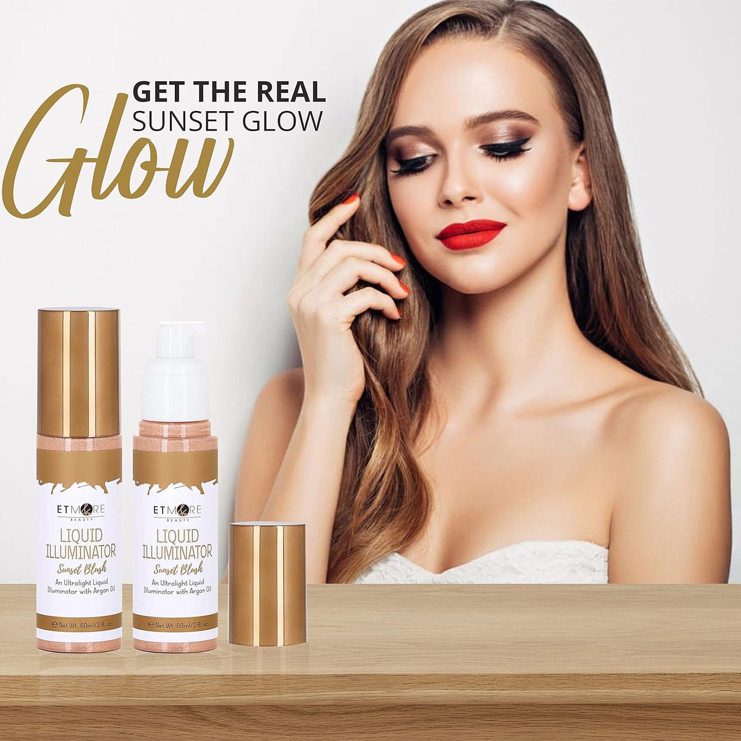 1X ETMORE RADIANT GLOW LIQUID ILLUMINATOR WITH ARGAN OIL - NATURAL LUMINOSITY FOR A STUNNING RADIANCE (SUNSET BLUSH)