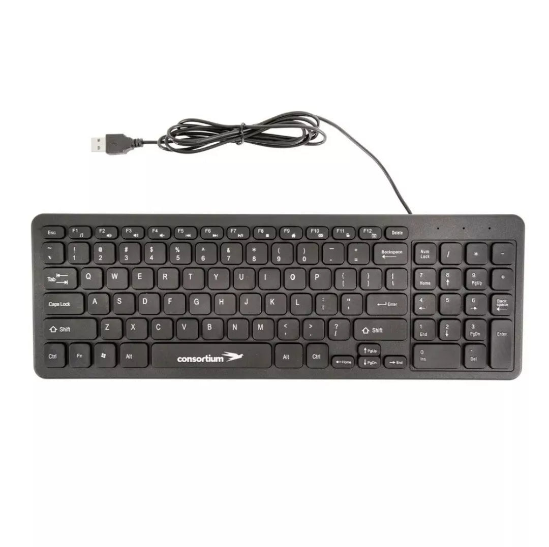 1X CONSORTIUM USB WIRED KEYBOARD FULL SIZE QWERTY LAYOUT FOR PC DESKTOP LAPTOP NEW SLIMLINE