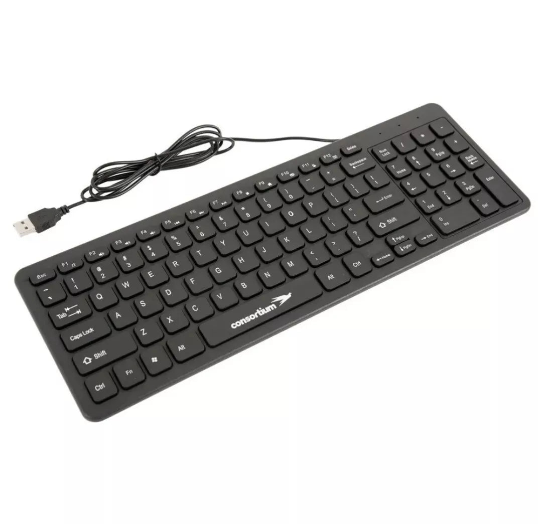 1X CONSORTIUM USB WIRED KEYBOARD FULL SIZE QWERTY LAYOUT FOR PC DESKTOP LAPTOP NEW SLIMLINE