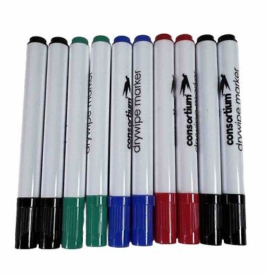 1X PACK OF 10 PREMIUM TRIANGULAR DRY WIPE MARKERS | BULLET TIP | ASSORTED COLOURS